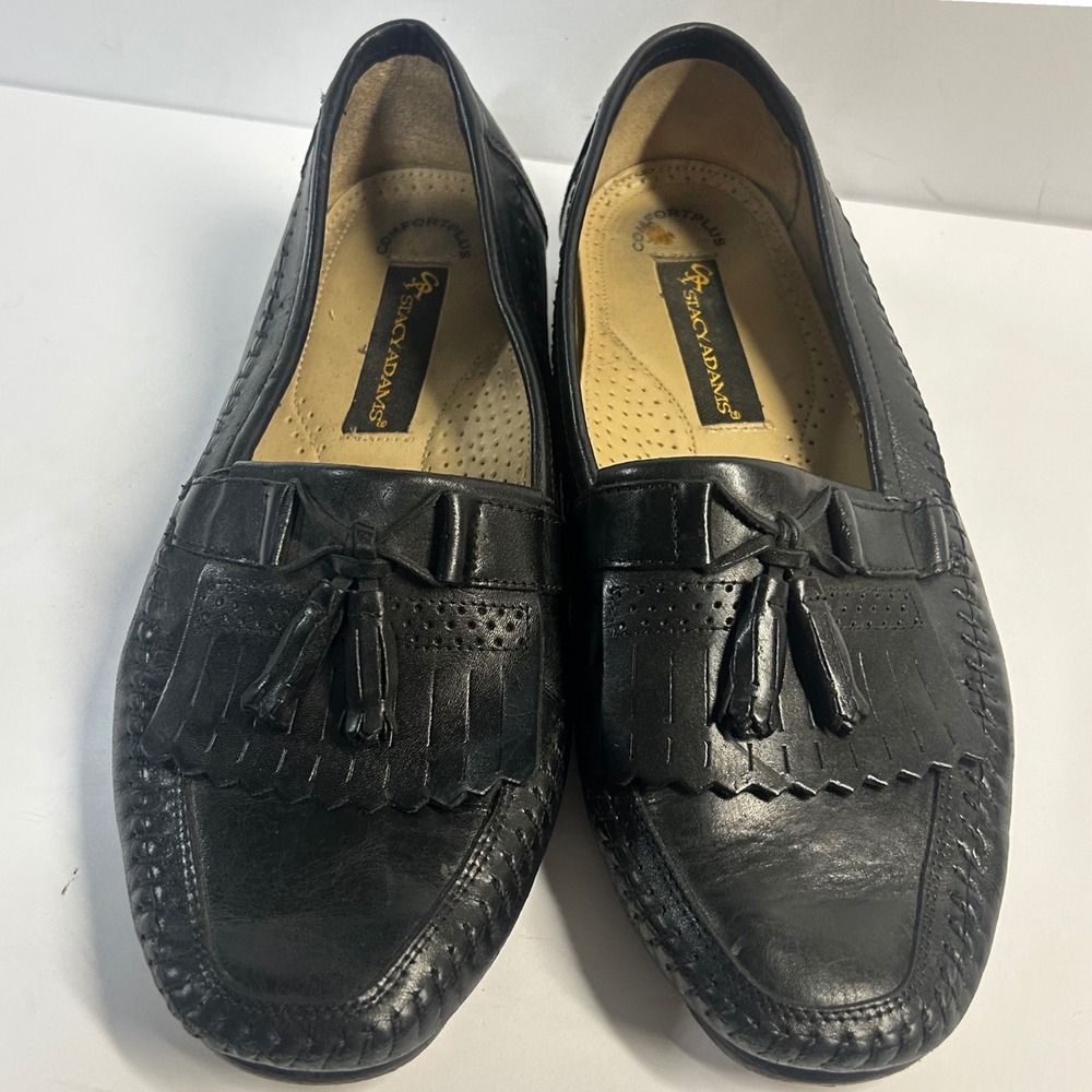 Stacy Adams Kiltie Tassel Loafers Black Mens 10W Leather Dress Shoes Handcrafted